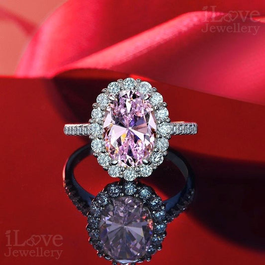 Blushing Oval Halo Ring ILR021 Pink