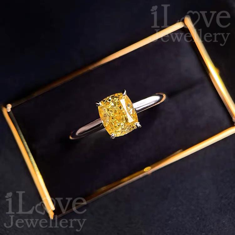 Yellow Cushion Cut CZ Solitaire Ring ILR064