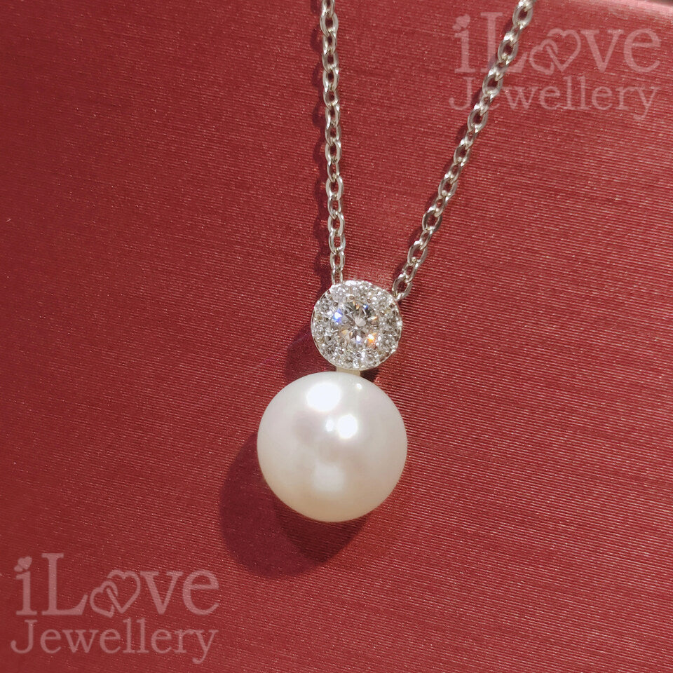 S925 Natural Freshwater Pearl Zircon Pendant Necklace ILN103