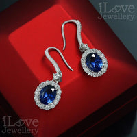 Sapphire-Blue Halo Drop Earrings ILE010