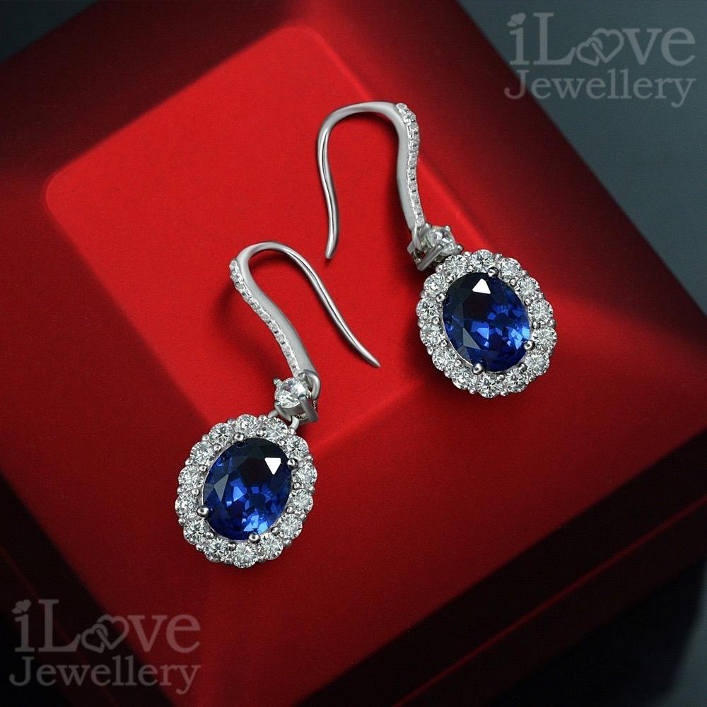 Sapphire-Blue Halo Drop Earrings ILE010