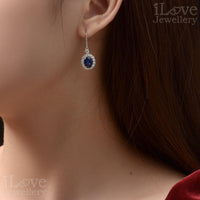 Sapphire-Blue Halo Drop Earrings ILE010