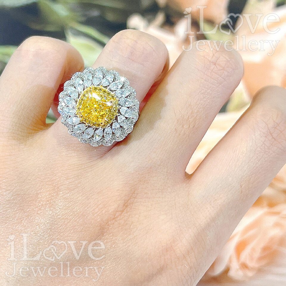 S925 1.5ct Yellow Cushion Cut Cubic Zirconia Ring ILR049