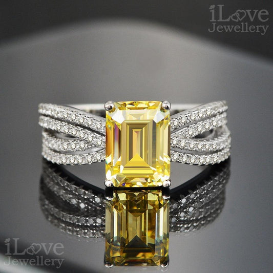 Golden Radiance Emerald-Cut Ring ILR008