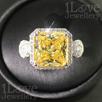 S925 5ct Yellow Radiant Cut Cubic Zirconia Ring ILR040
