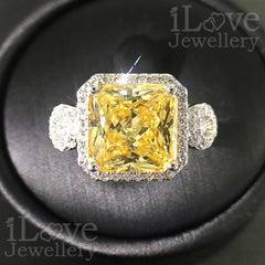 S925 5ct Yellow Radiant Cut Cubic Zirconia Ring ILR040