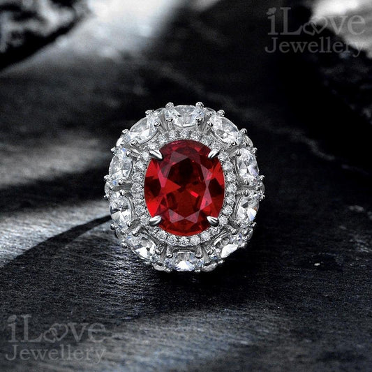 Royal Ruby Halo Ring ILR051 Red