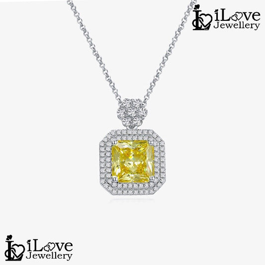 Yellow Square Pendant S925 Sterling Silver Chain ILN011