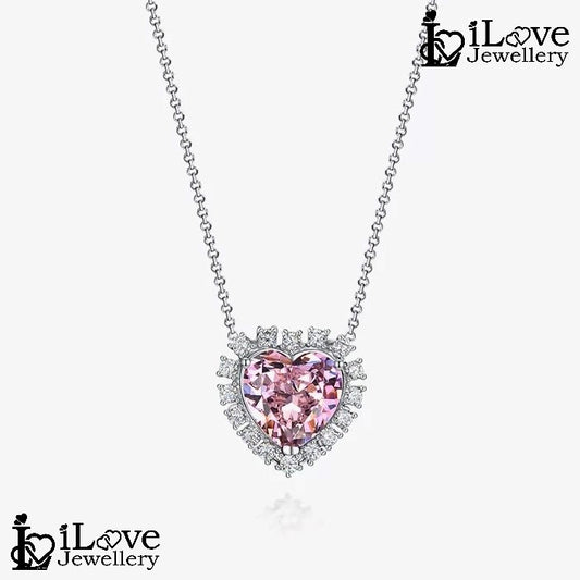 Enchanted Pink Heart Halo Necklace ILN006