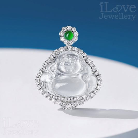 Blessed Hand‑carved albite jade Buddha pendant ILN201 ILN018