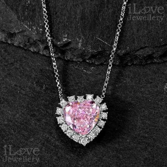 Enchanted Pink Heart Halo Necklace ILN006