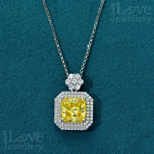 Yellow Square Pendant S925 Sterling Silver Chain ILN011
