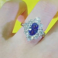 S925 1.5ct Tanzanite Blue Color Oval Cubic Zirconia Ring ILR001