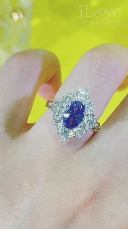 S925 1.5ct Tanzanite Blue Color Oval Cubic Zirconia Ring ILR001