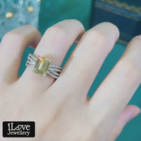 S925 Silver 2.3ct Light Yellow Emerald Cut Zirconia Ring ILR008